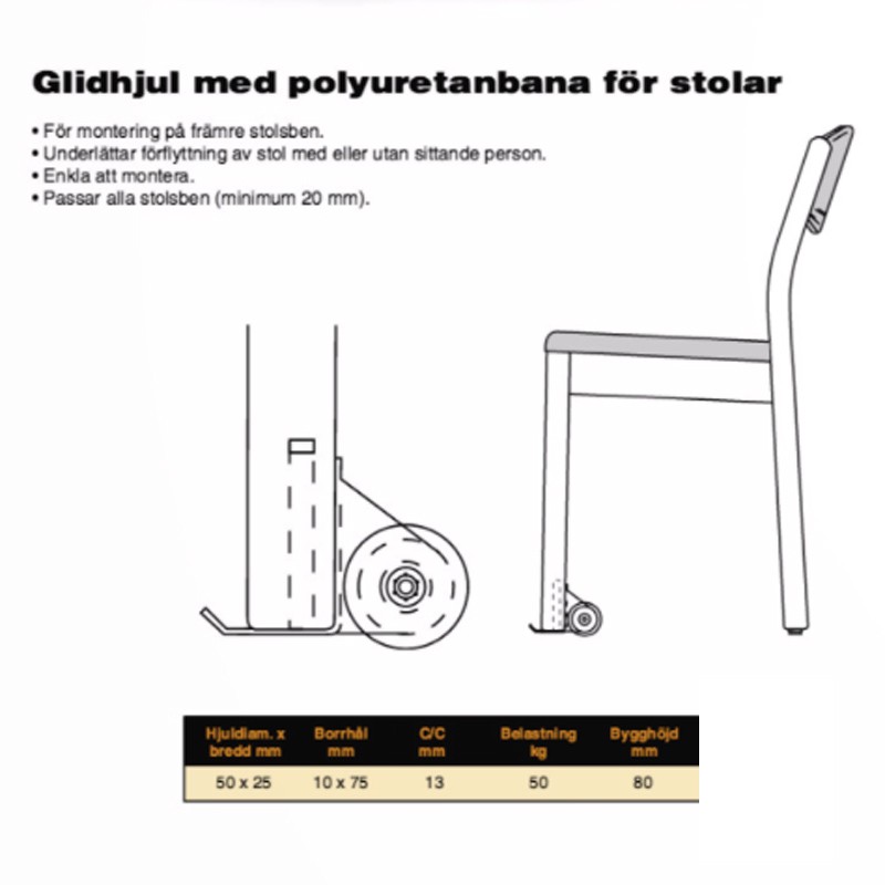 Glidhjul för stol